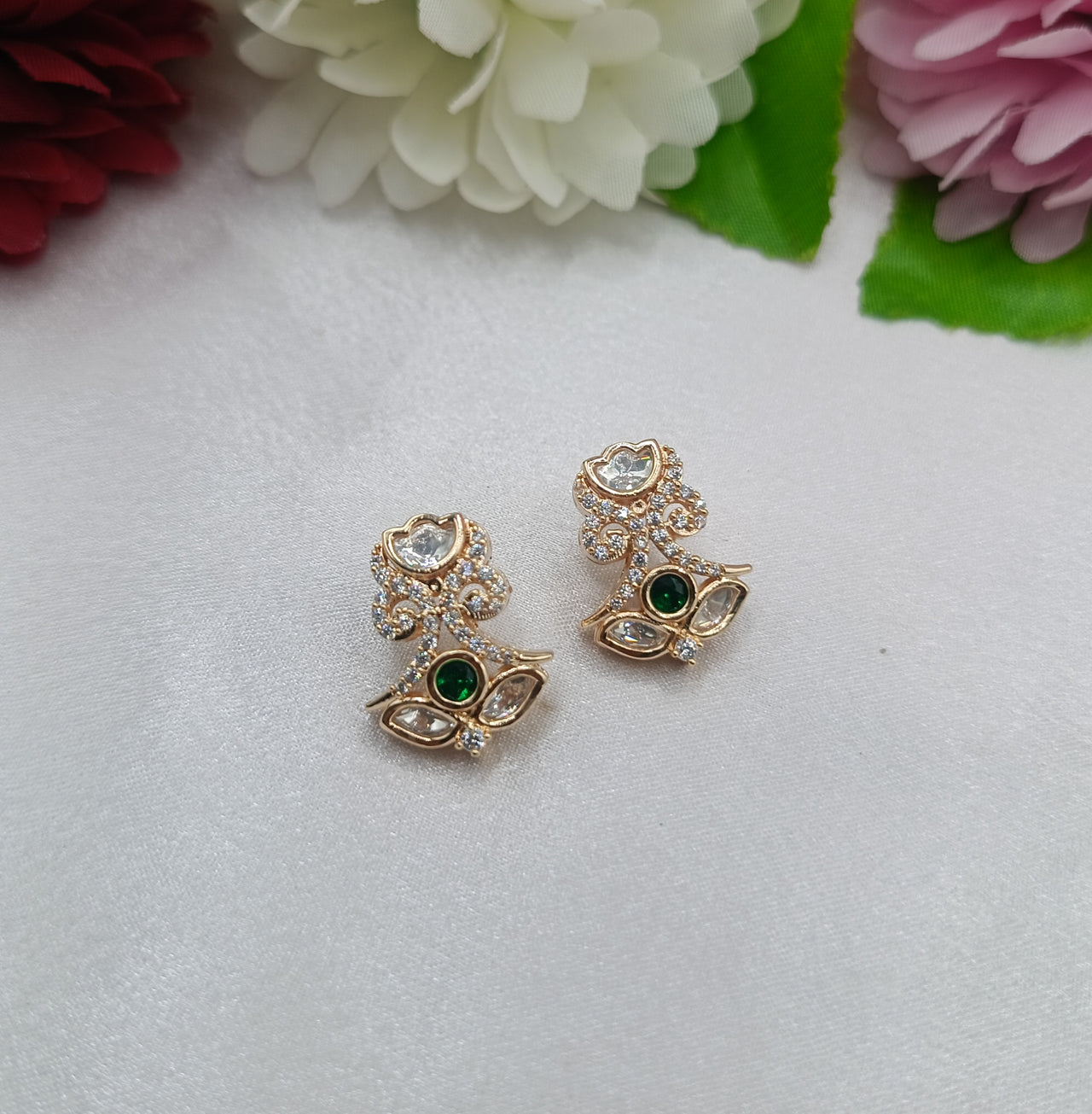 Divyani Gold Plated Kundan Moissanite Stud Tops Earrings