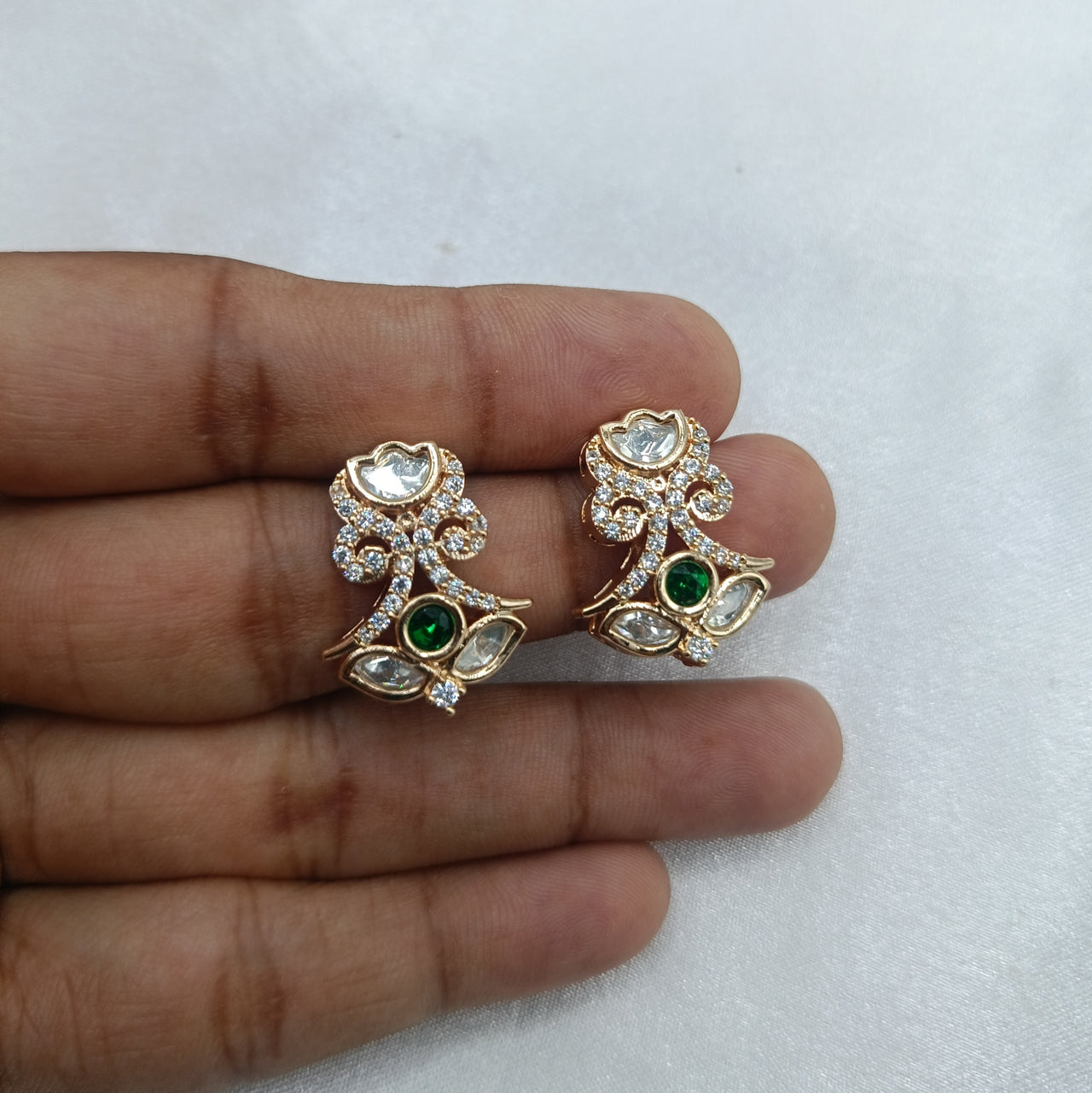 Divyani Gold Plated Kundan Moissanite Stud Tops Earrings