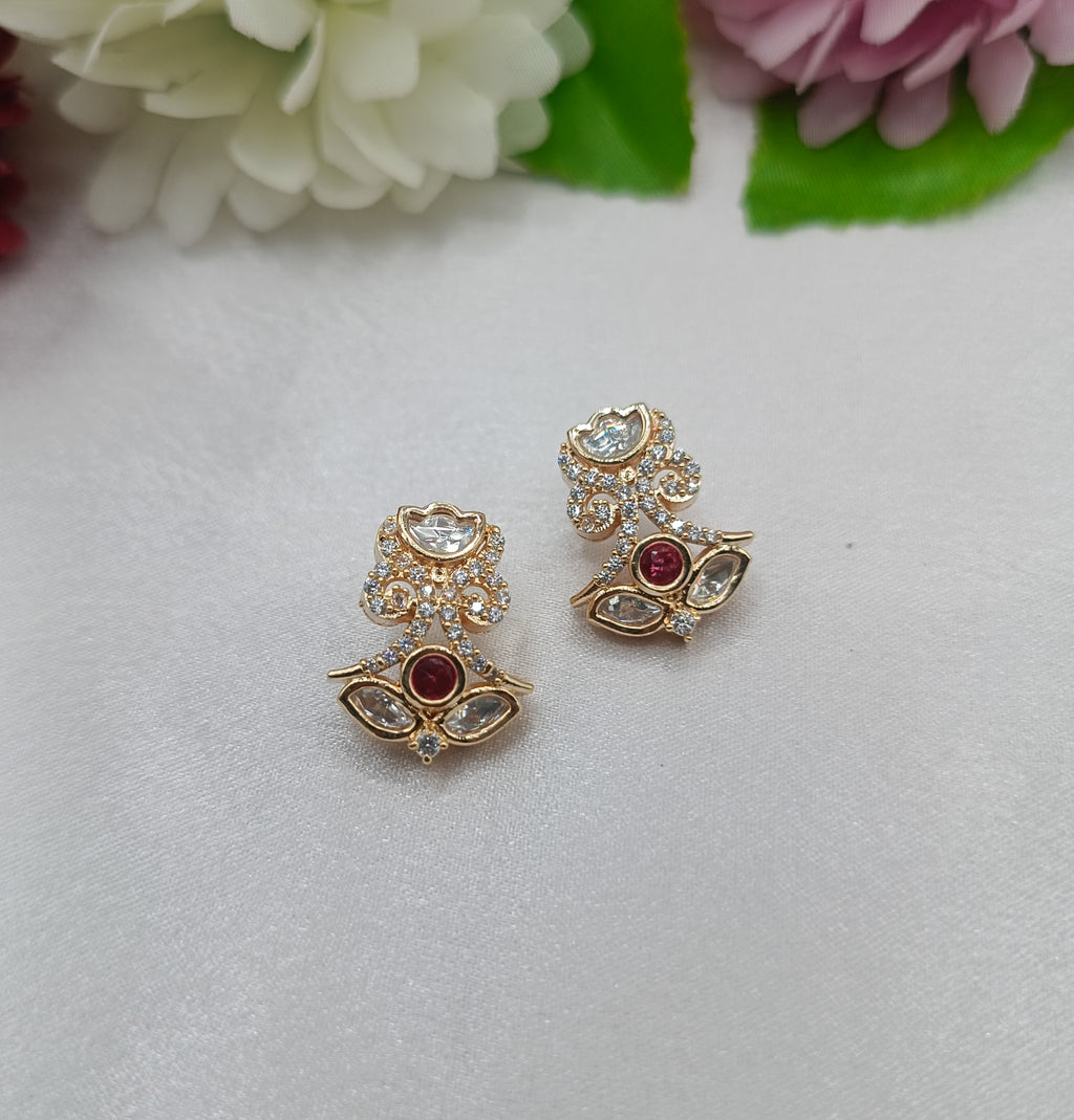 Divyani Gold Plated Kundan Moissanite Stud Tops Earrings