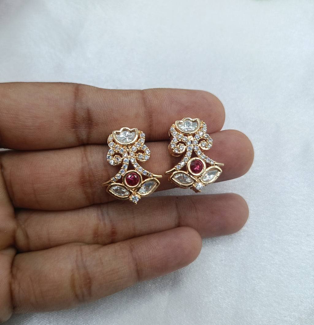 Divyani Gold Plated Kundan Moissanite Stud Tops Earrings