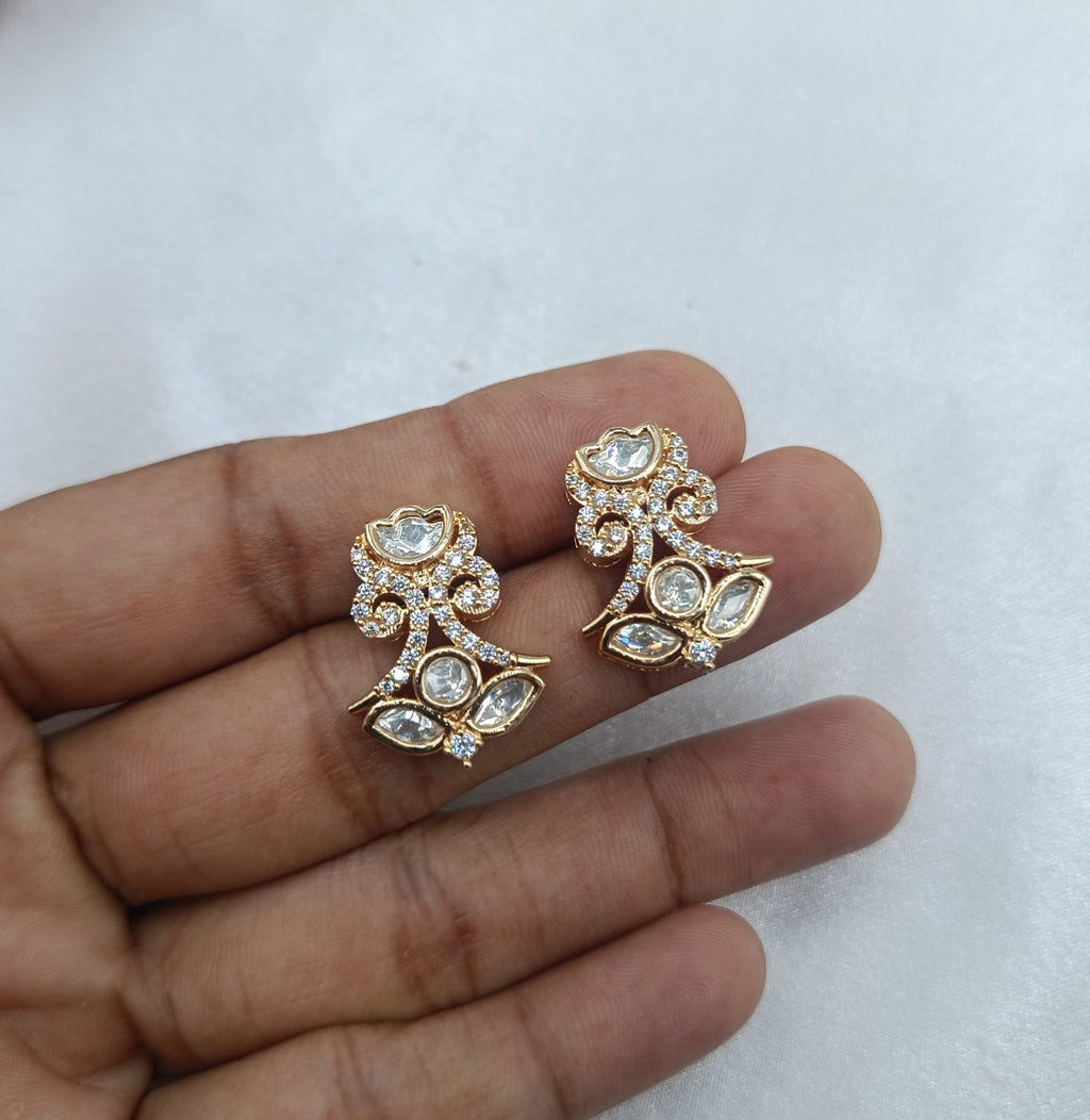 Divyani Gold Plated Kundan Moissanite Stud Tops Earrings