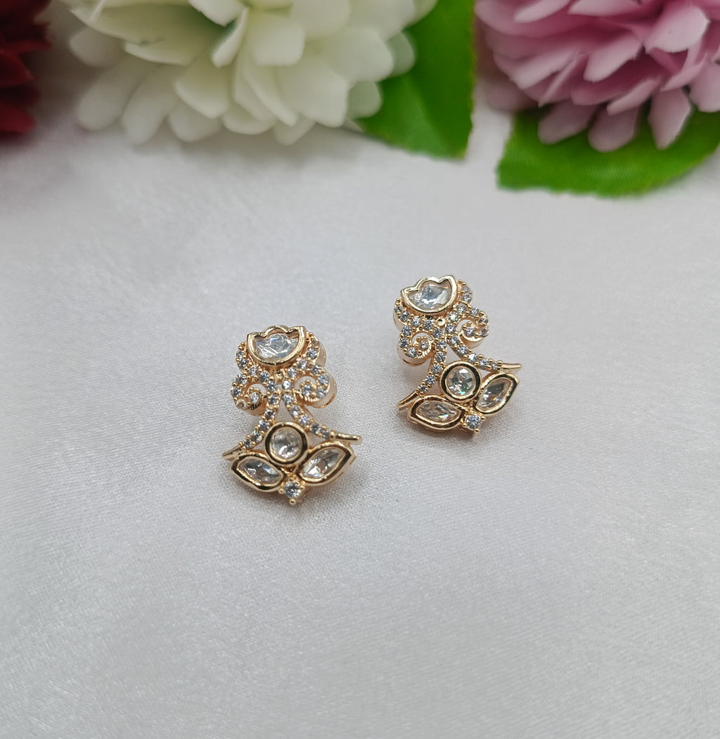 Divyani Gold Plated Kundan Moissanite Stud Tops Earrings