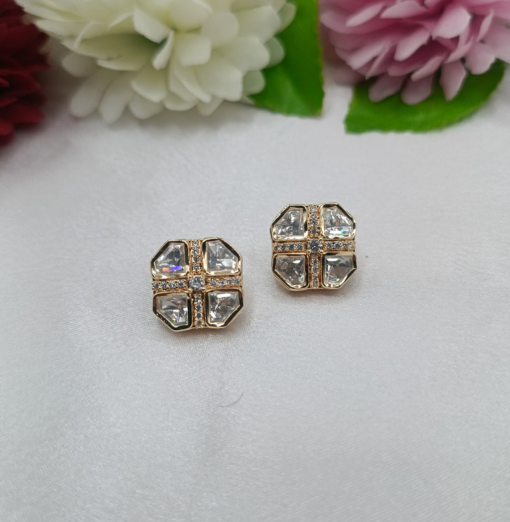 Rakshita Gold Plated Kundan Moissanite Stud Tops Earrings