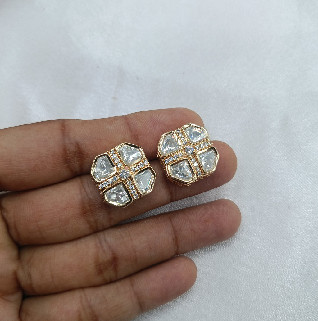 Rakshita Gold Plated Kundan Moissanite Stud Tops Earrings