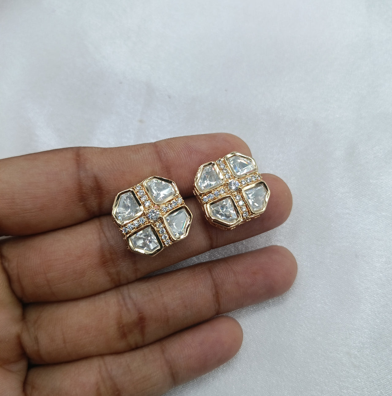 Rakshita Gold Plated Kundan Moissanite Stud Tops Earrings