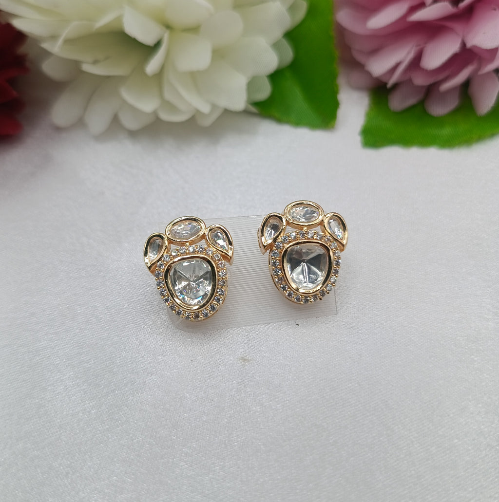Sara Gold Plated Kundan Moissanite Stud Tops Earrings