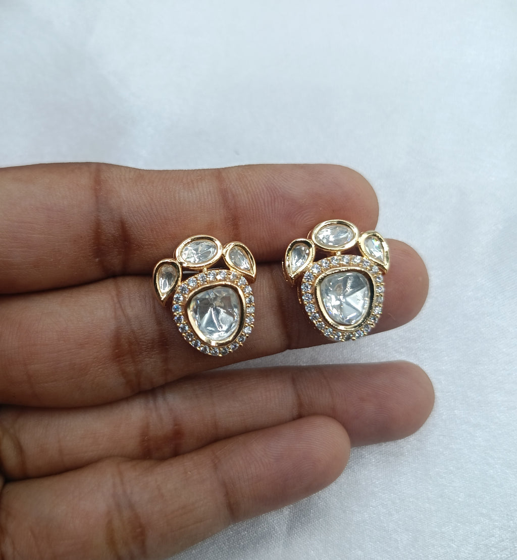 Sara Gold Plated Kundan Moissanite Stud Tops Earrings