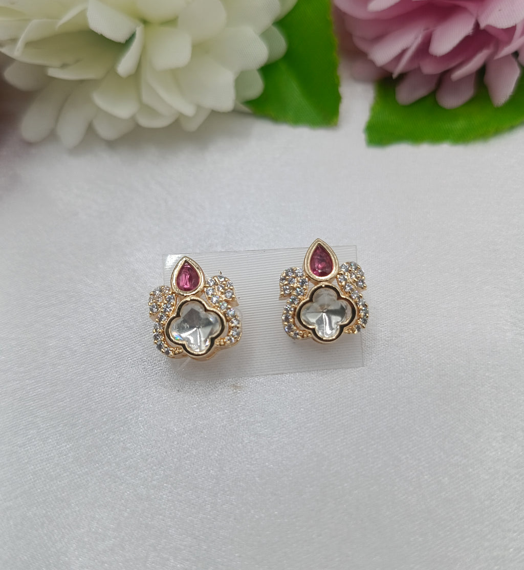 Purvika Gold Plated Kundan Moissanite Stud Tops Earrings