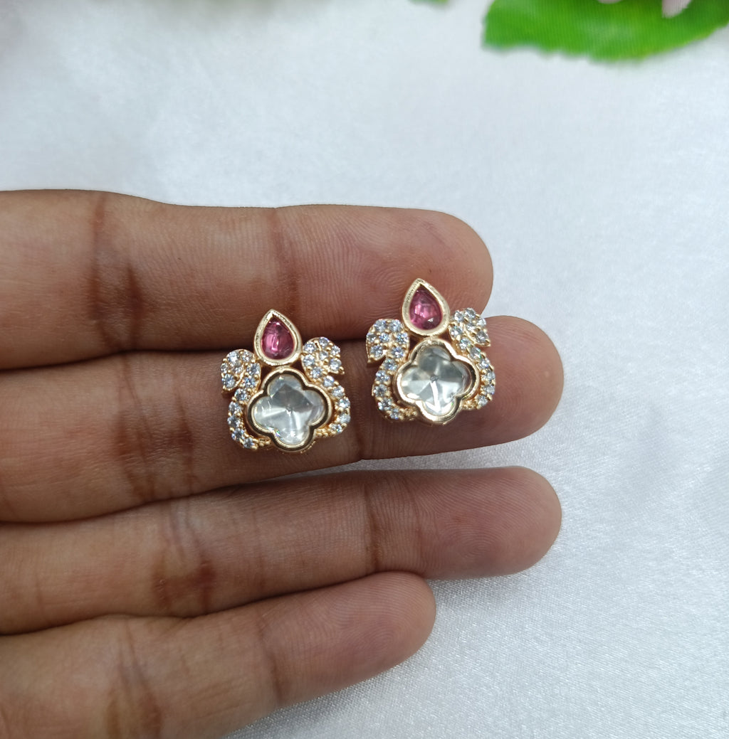 Purvika Gold Plated Kundan Moissanite Stud Tops Earrings