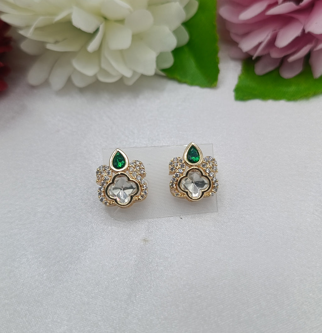 Purvika Gold Plated Kundan Moissanite Stud Tops Earrings