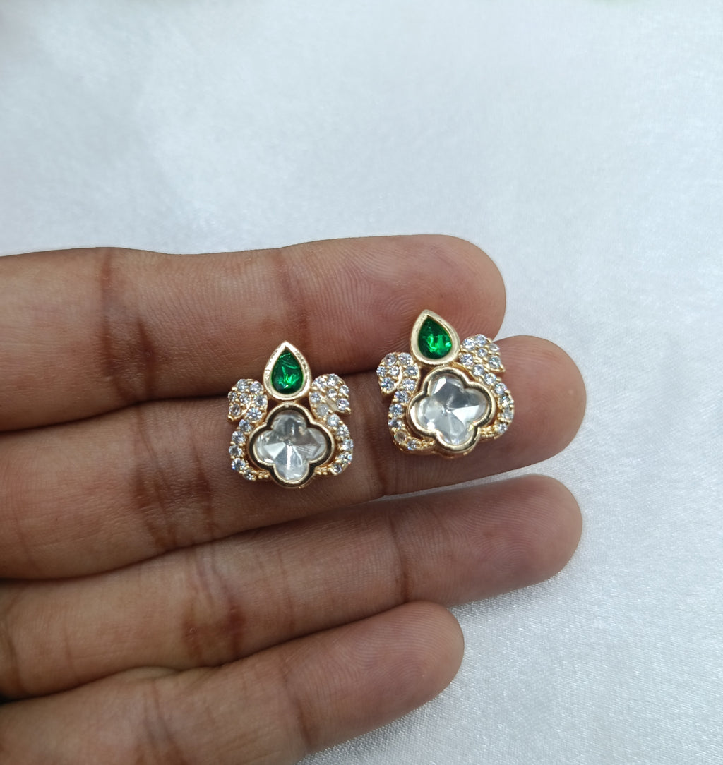 Purvika Gold Plated Kundan Moissanite Stud Tops Earrings
