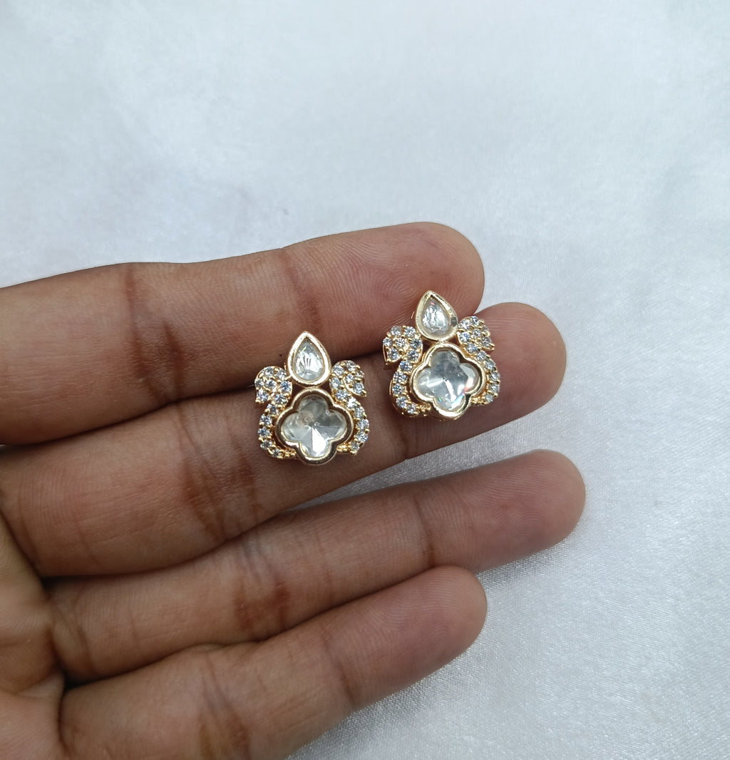 Purvika Gold Plated Kundan Moissanite Stud Tops Earrings