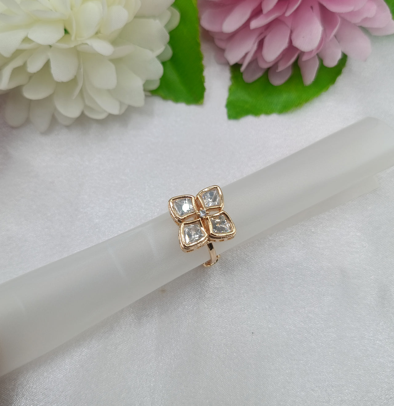 Navita Brass Gold Kundan Moissanite Premium Luxury Finger Ring