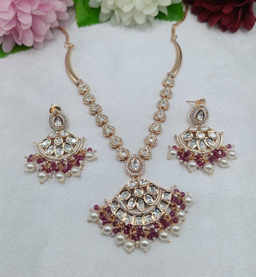 Mitali Brass Gold Plated Kundan Moissanite Necklace Set