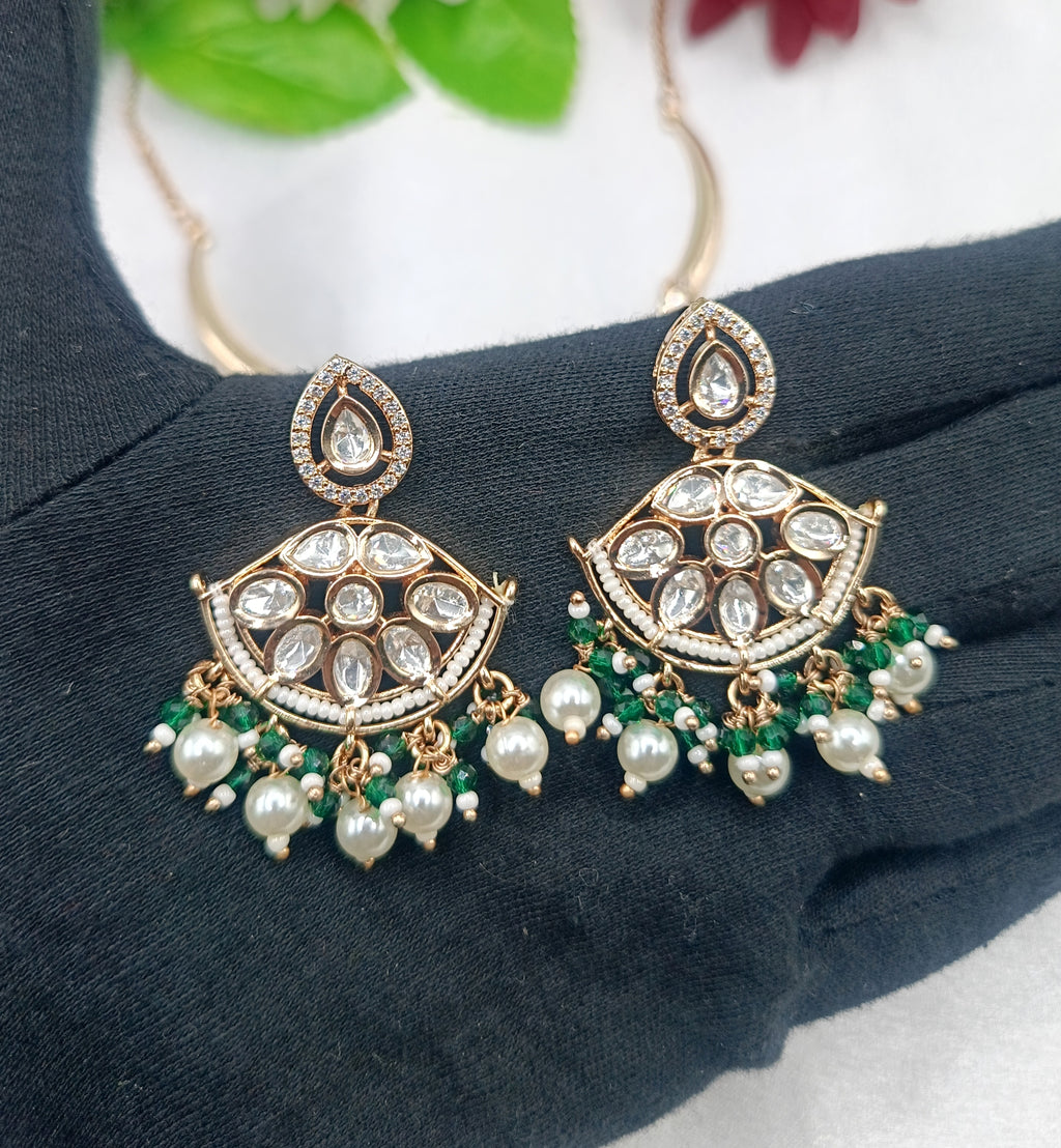 Mitali Brass Gold Plated Kundan Moissanite Necklace Set
