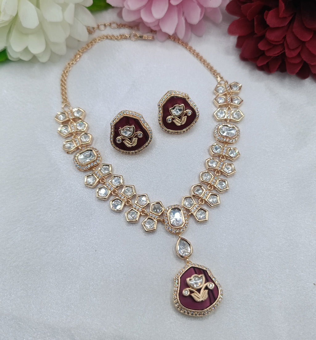 Smriti Brass Gold Plated Kundan Moissanite Necklace Set