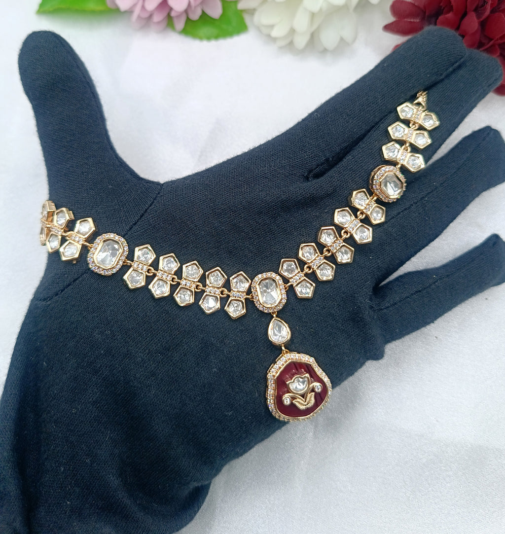 Smriti Brass Gold Plated Kundan Moissanite Necklace Set