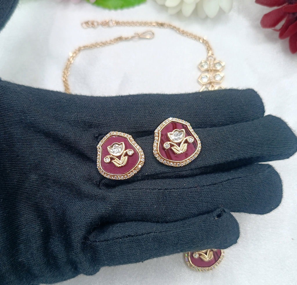 Smriti Brass Gold Plated Kundan Moissanite Necklace Set