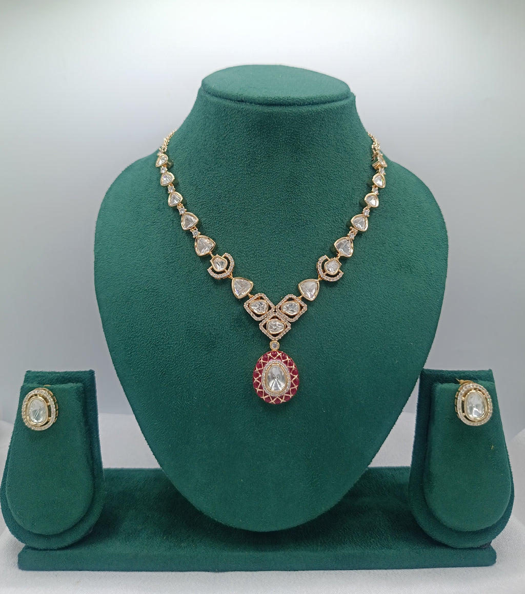 Mitali Brass Gold Plated Kundan Moissanite Necklace Set