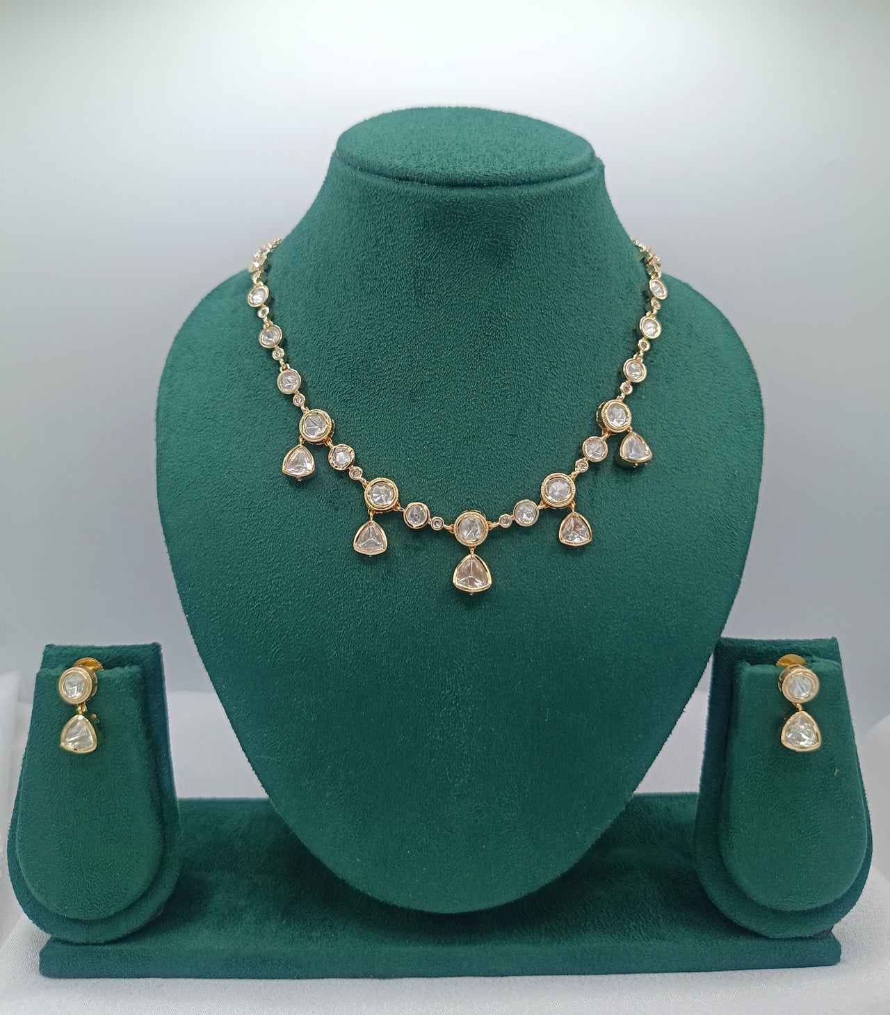 Anjana Brass Gold Plated Kundan Moissanite Necklace Set