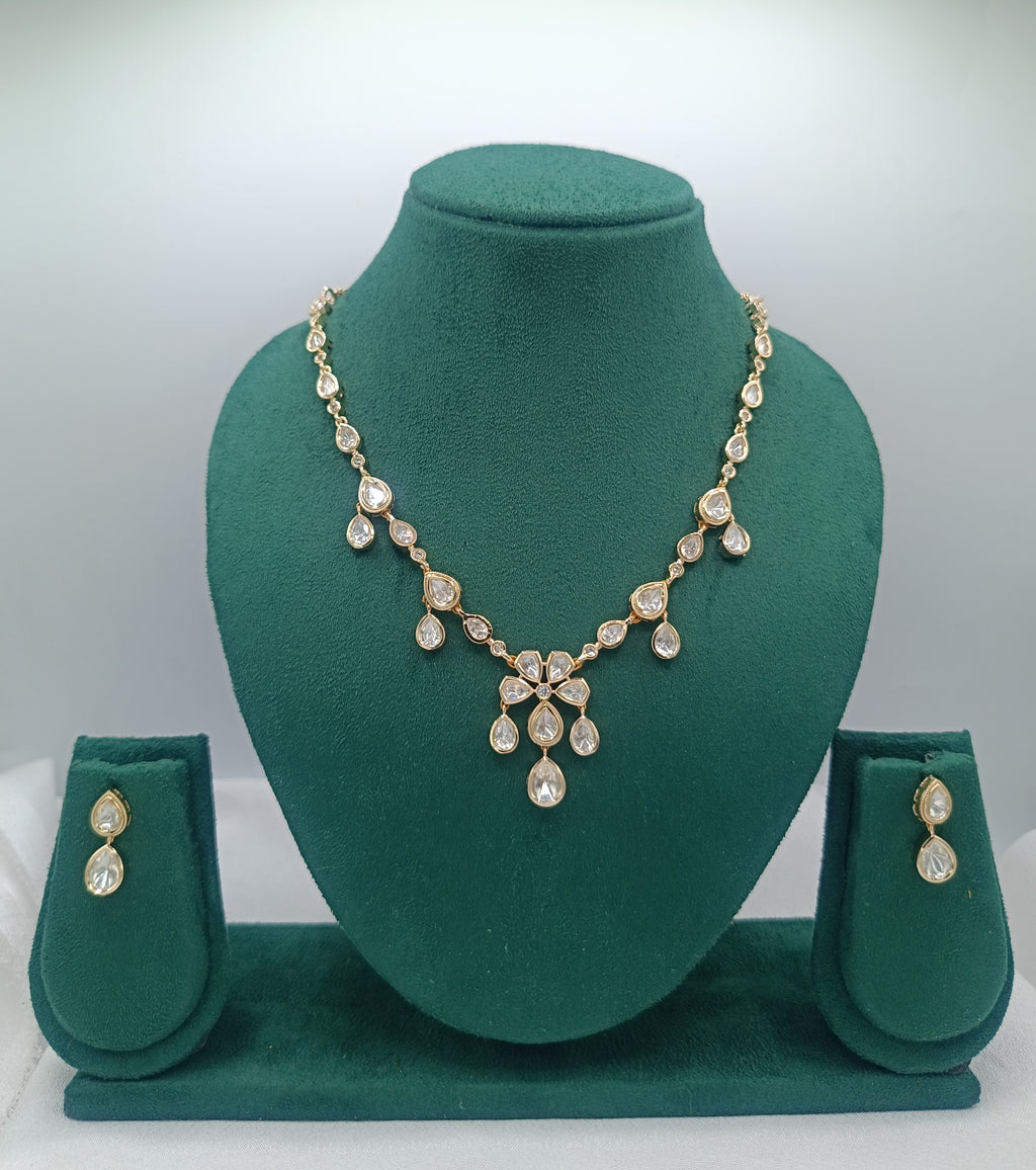 Anuradha Brass Gold Plated Kundan Moissanite Necklace Set