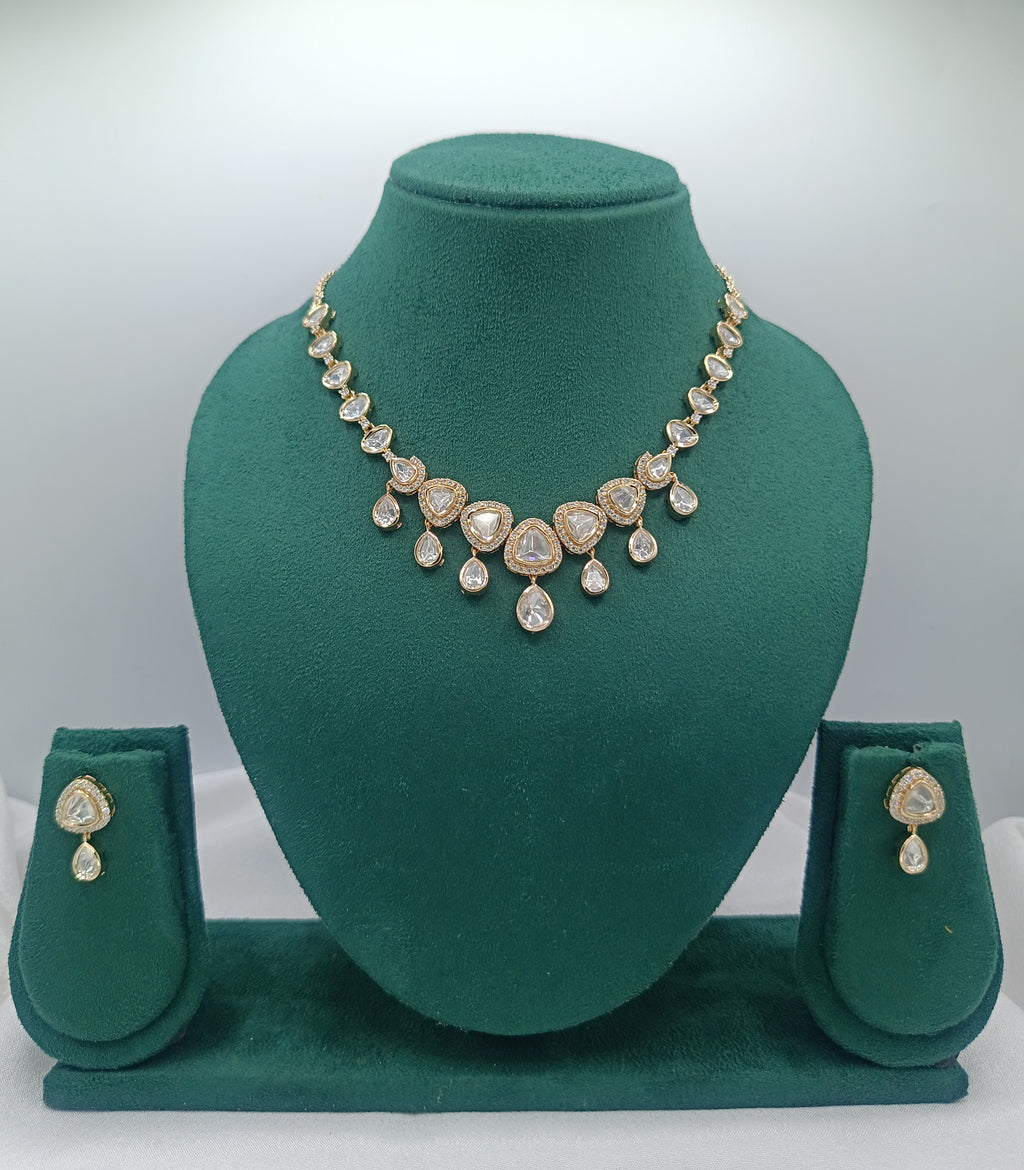 Madhurika Brass Gold Plated Kundan Moissanite Necklace Set