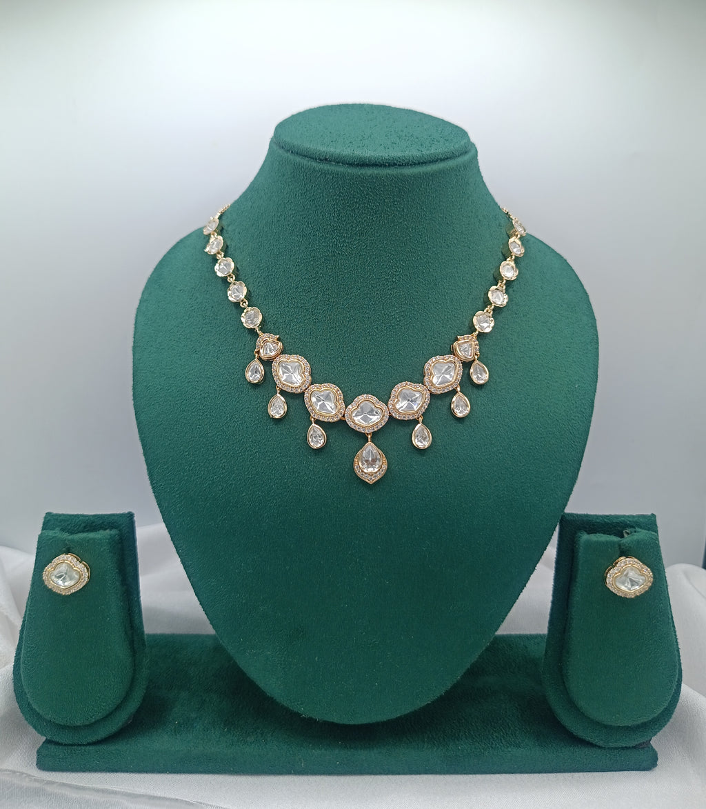 Nimita Brass Gold Plated Kundan Moissanite Necklace Set