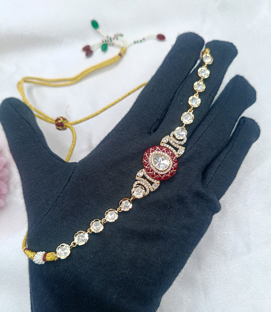 Subhadra Brass Gold Plated Kundan Moissanite Choker Necklace Set