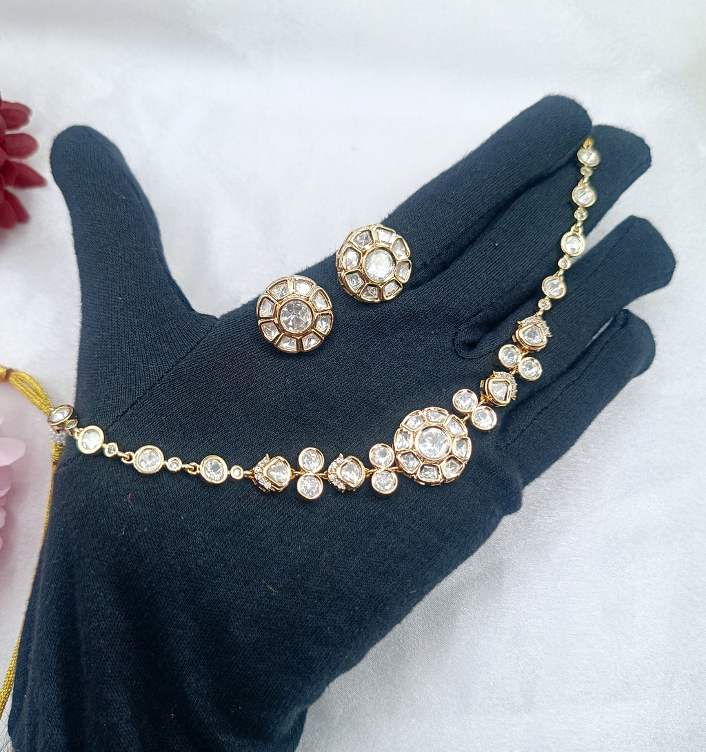 Ritvika Brass Gold Plate Moissanite Choker Necklace Set