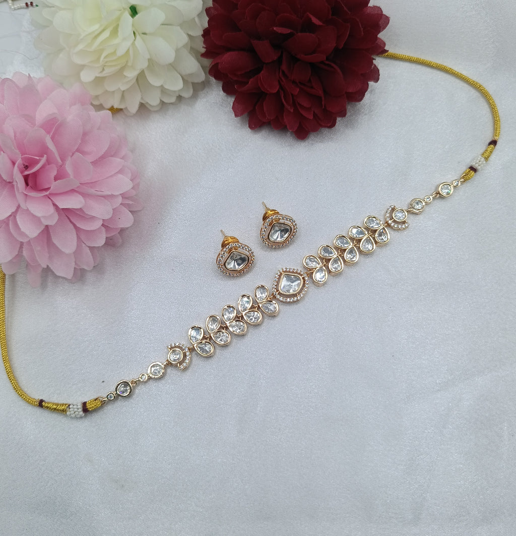 Shree Shani jewels Brass Gold Yashika Moissanite Kundan Choker Set