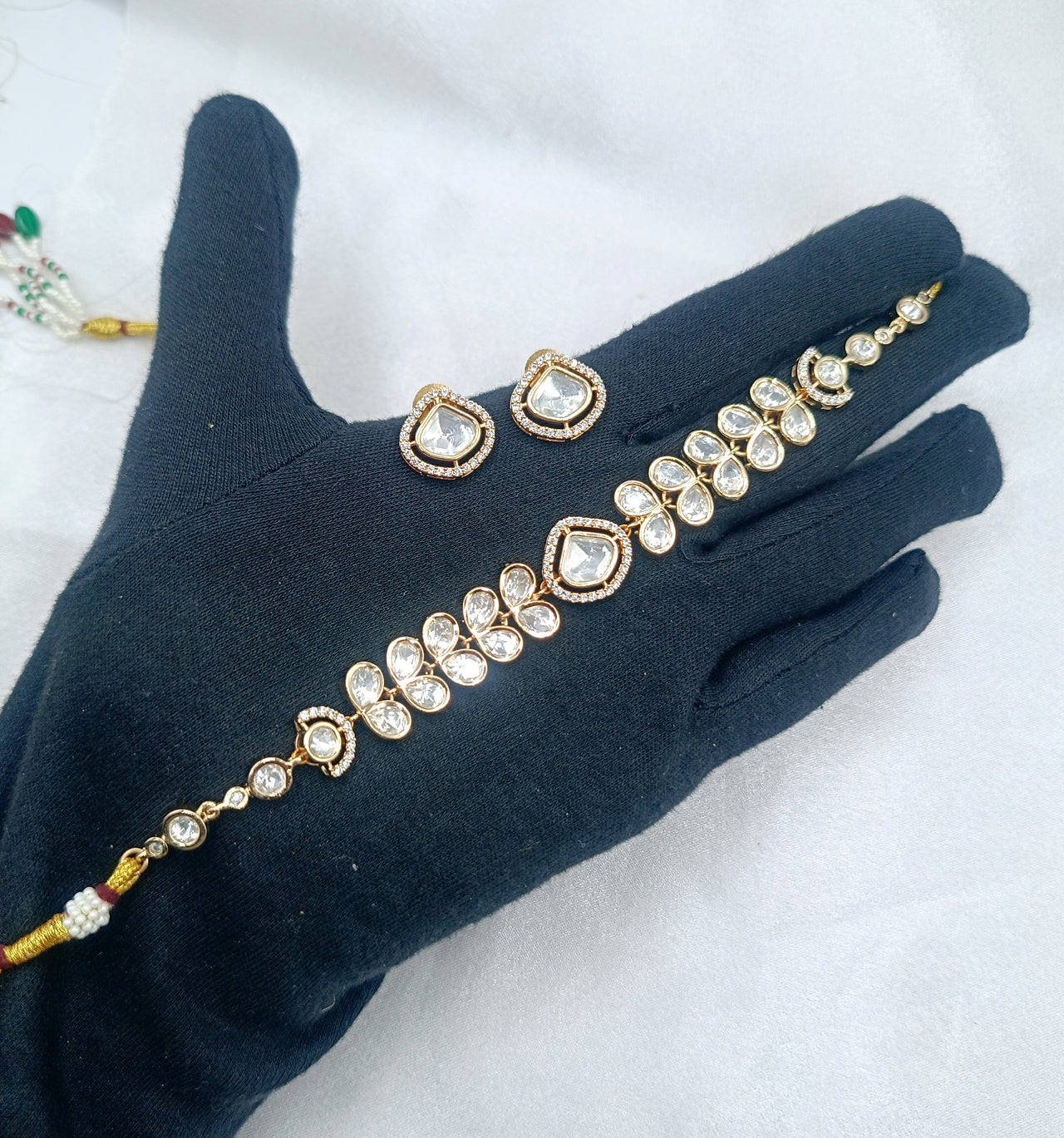 Shree Shani jewels Brass Gold Yashika Moissanite Kundan Choker Set