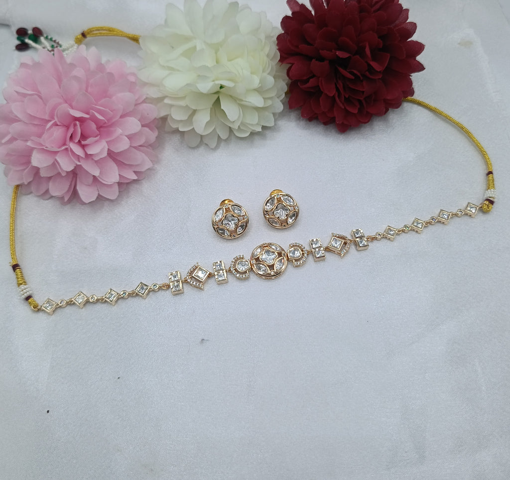 Suruchi Brass Gold Plated Moissanite Kundan Choker Necklace