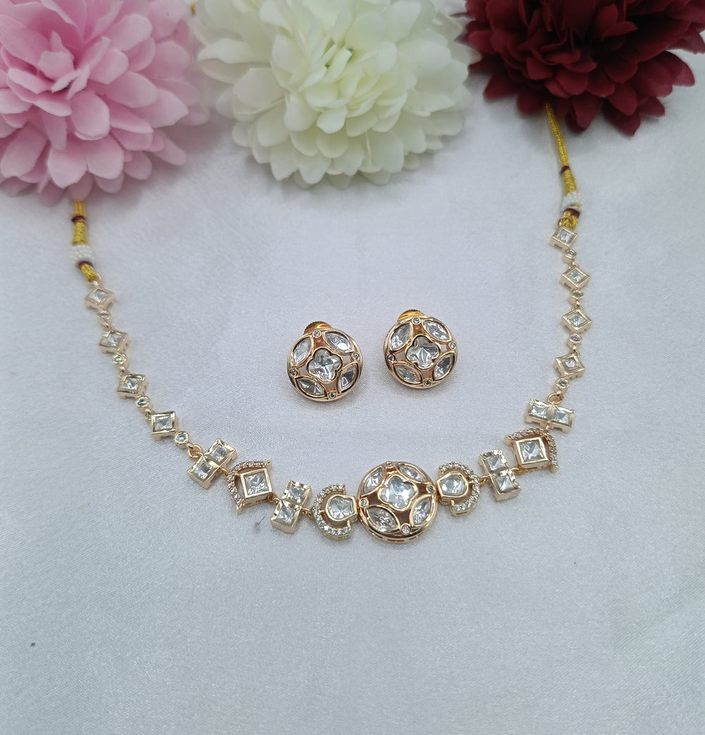 Suruchi Brass Gold Plated Moissanite Kundan Choker Necklace