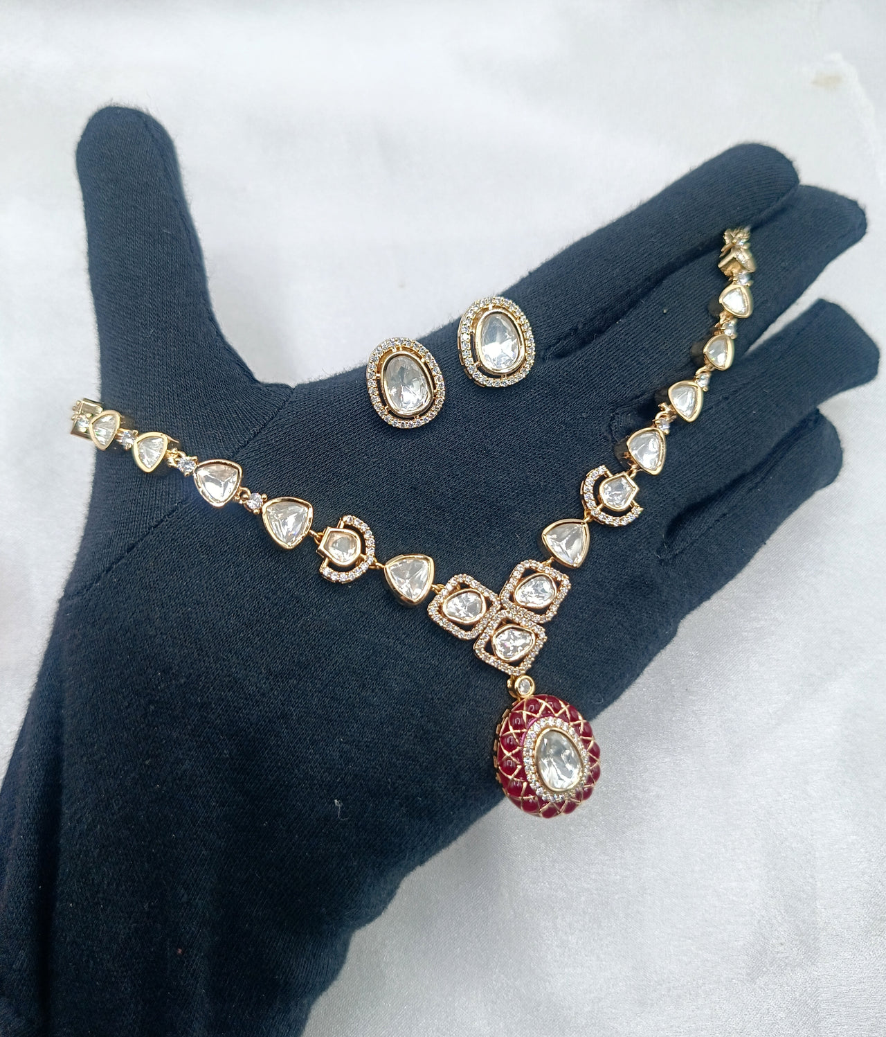 Mitali Brass Gold Plated Kundan Moissanite Necklace Set