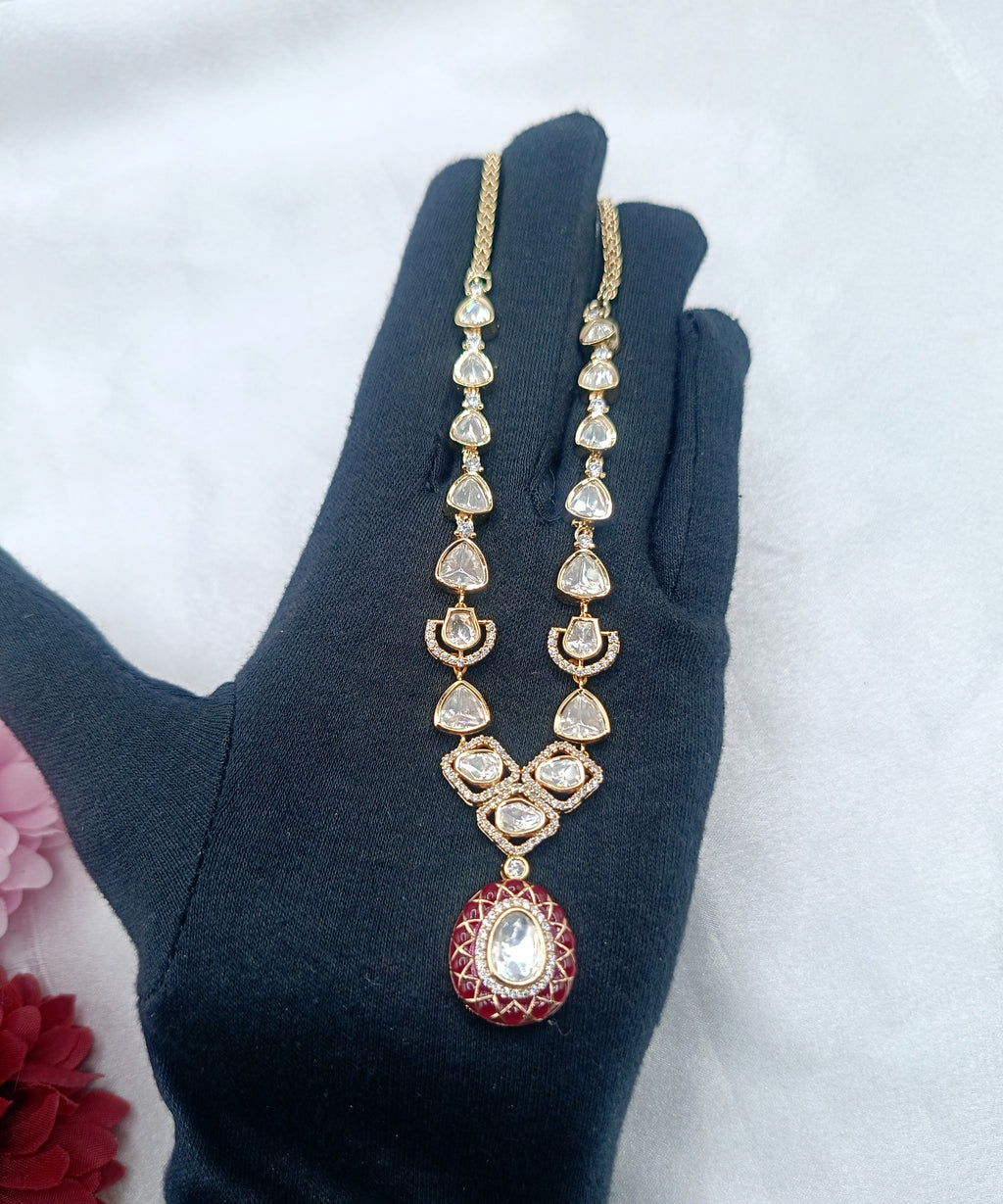 Mitali Brass Gold Plated Kundan Moissanite Necklace Set