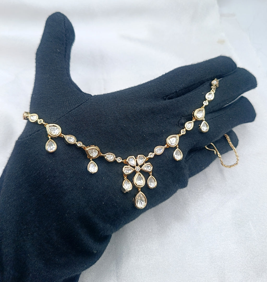 Anuradha Brass Gold Plated Kundan Moissanite Necklace Set
