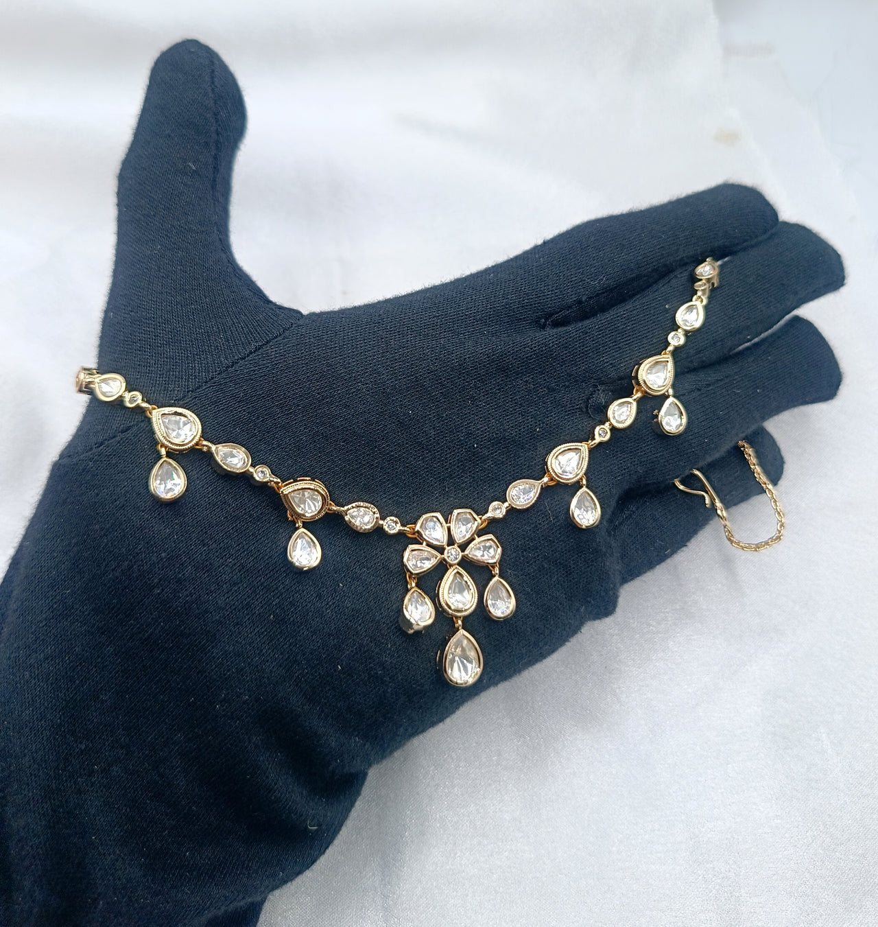 Anuradha Brass Gold Plated Kundan Moissanite Necklace Set