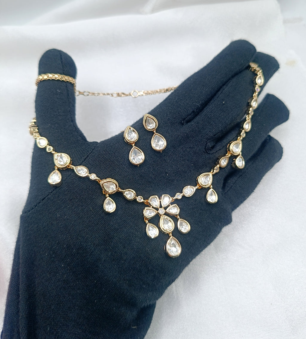Anuradha Brass Gold Plated Kundan Moissanite Necklace Set