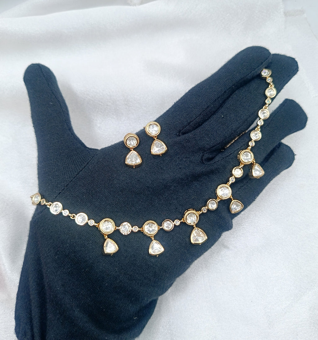 Anjana Brass Gold Plated Kundan Moissanite Necklace Set