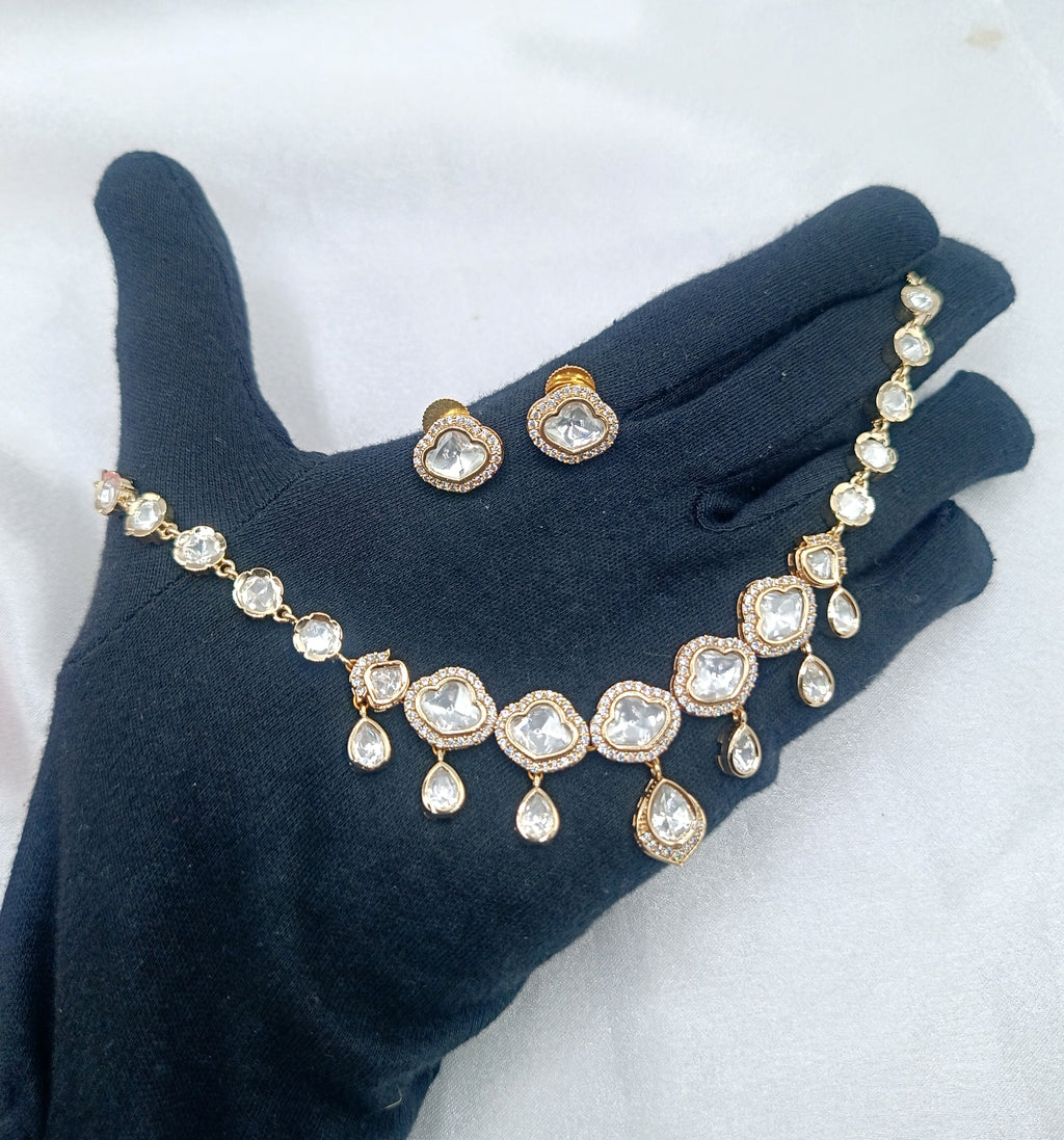 Nimita Brass Gold Plated Kundan Moissanite Necklace Set