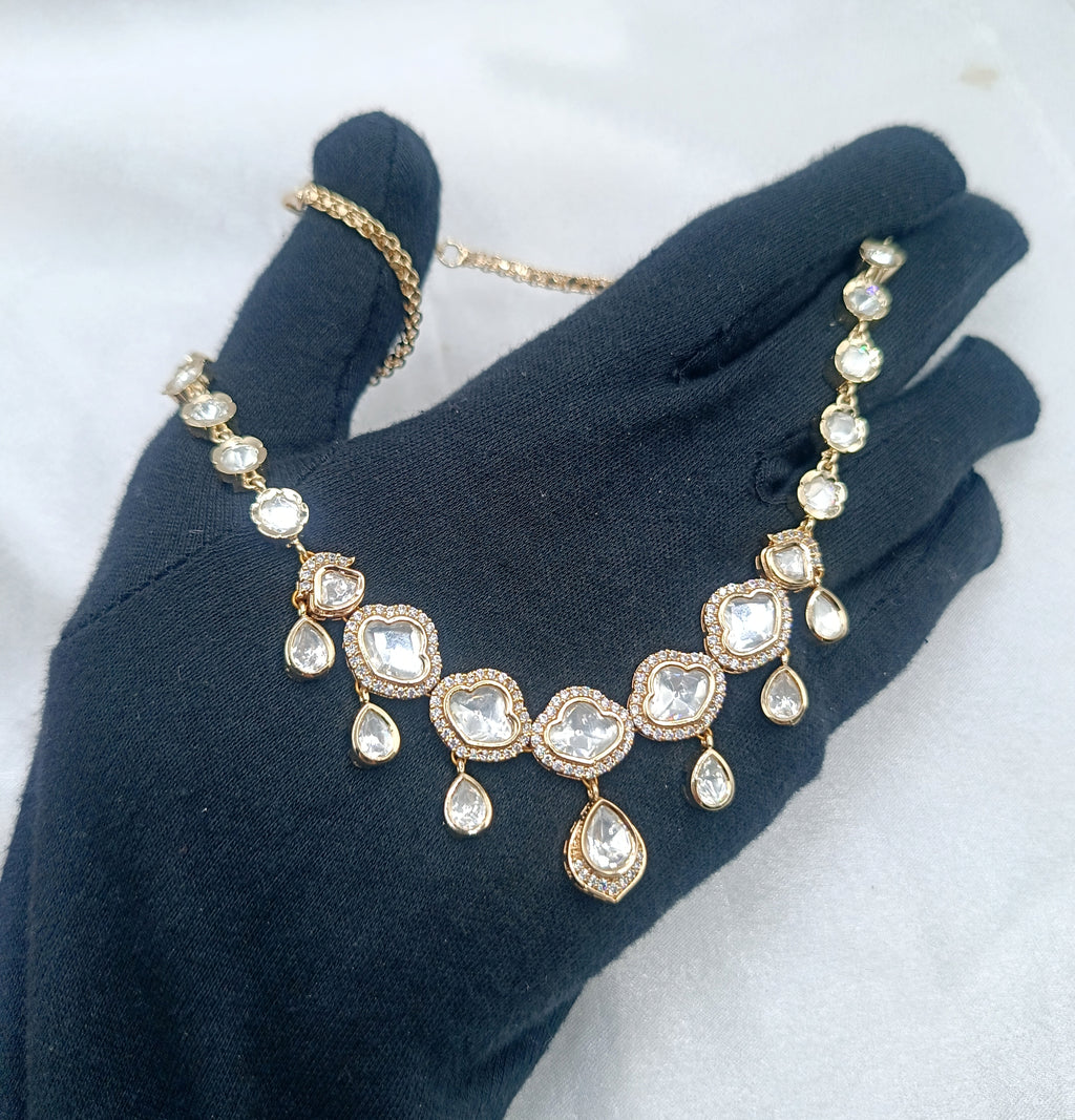 Nimita Brass Gold Plated Kundan Moissanite Necklace Set