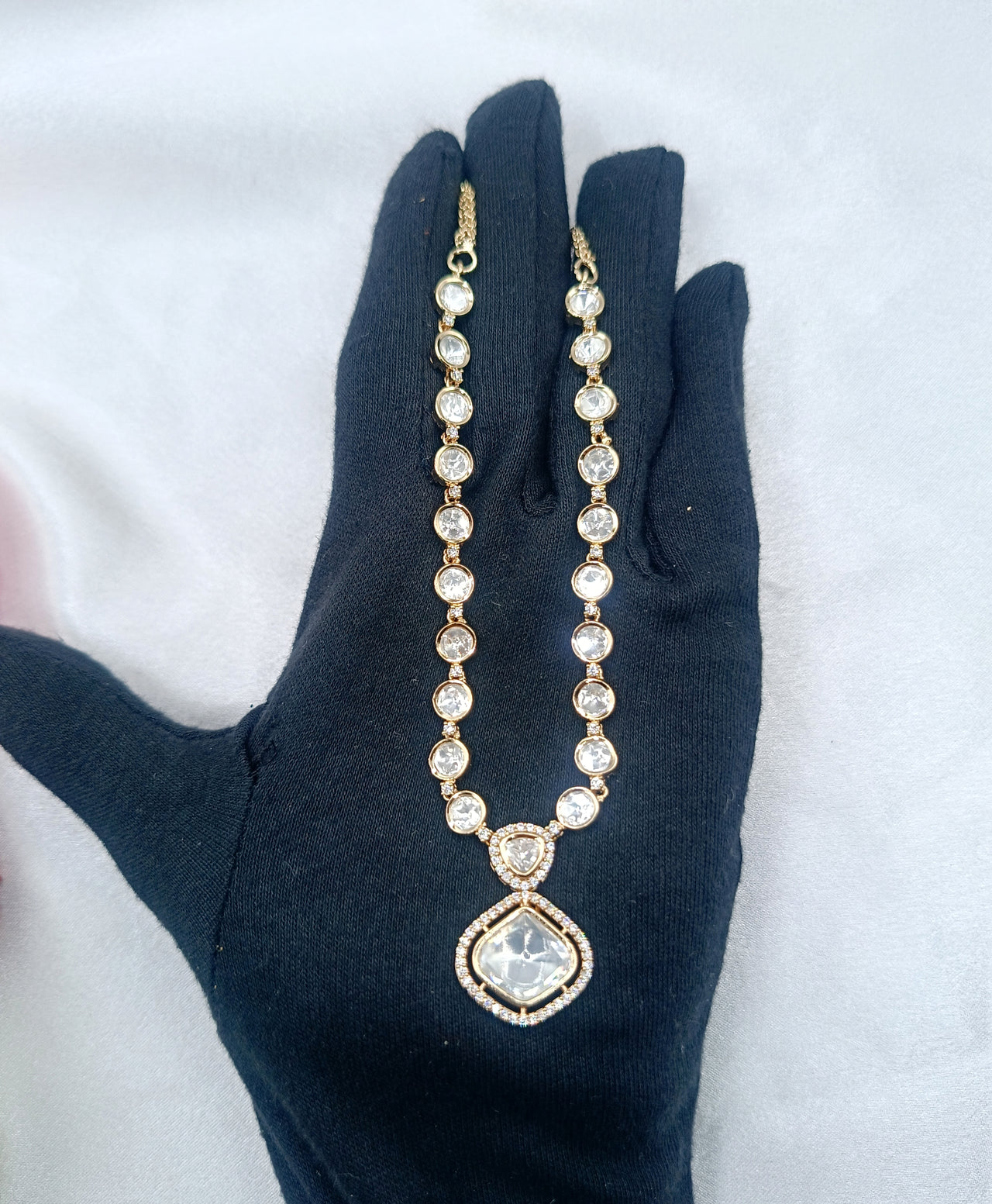 Gunvanti Brass Gold Plated Kundan Moissanite Necklace Set