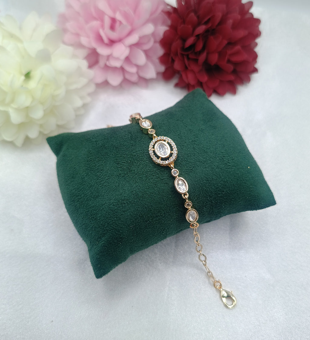 Brass Gold Plated Oval Kundan Moissanite Bracelet