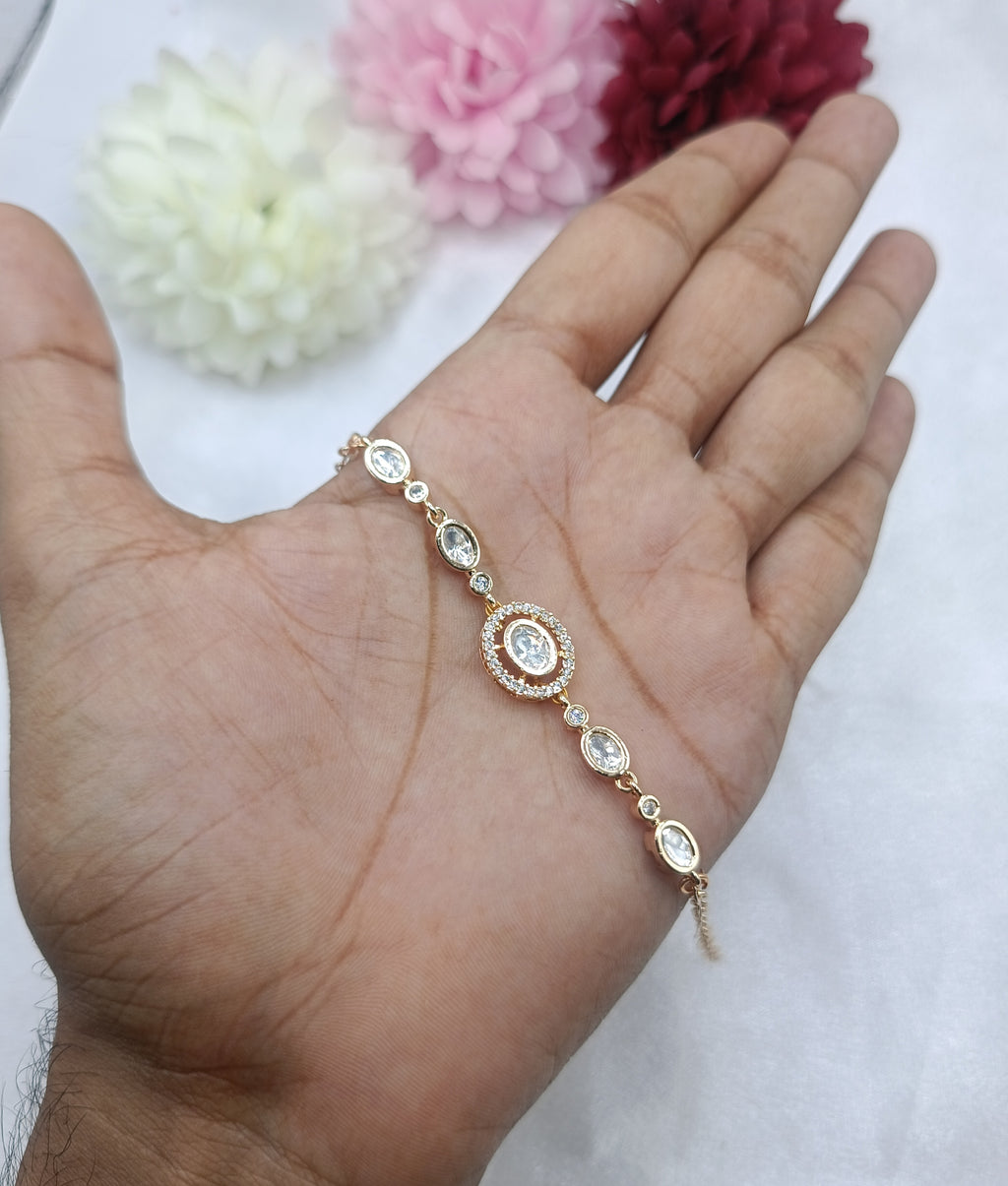 Brass Gold Plated Oval Kundan Moissanite Bracelet