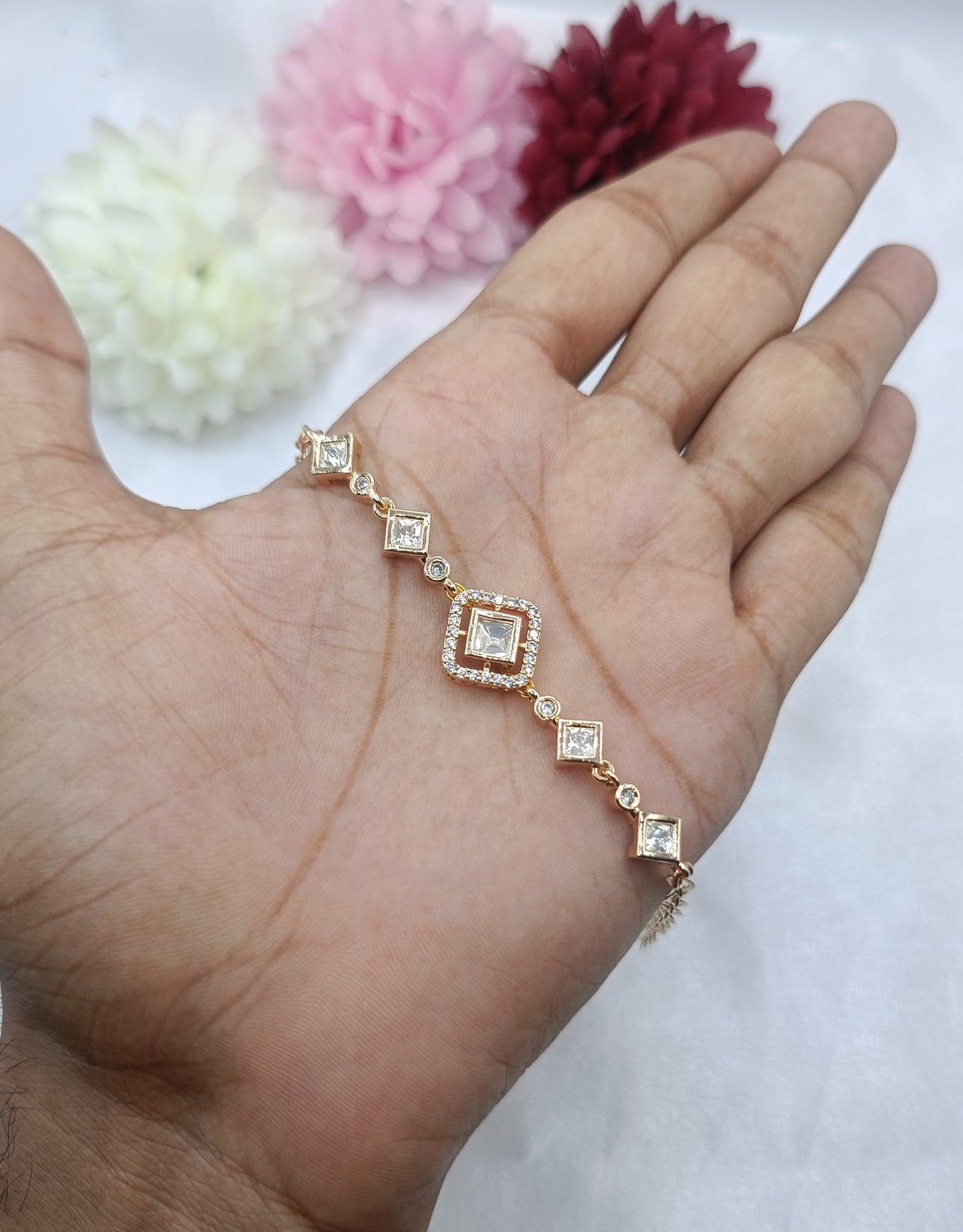 Square Kundan Moissanite Bracelet