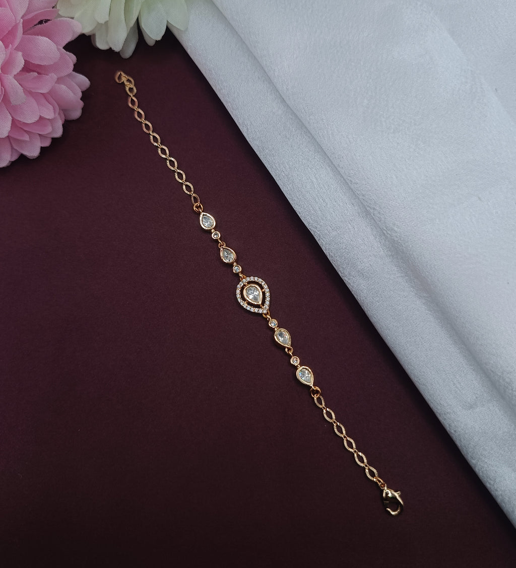 Shree Shani Jewels Brass Gold Plated Tilak Kundan Moissanite Bracelet