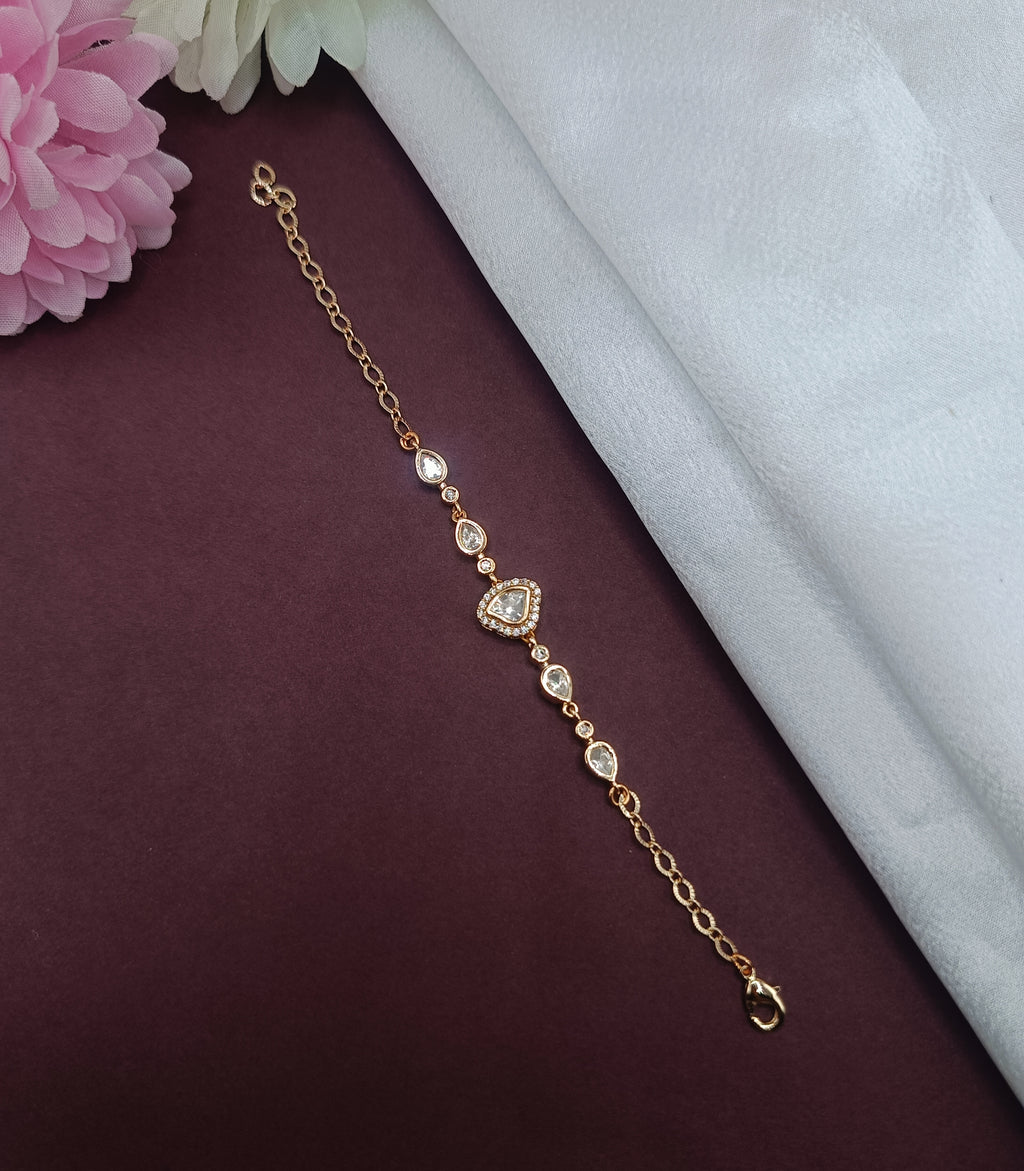 Brass Gold Plated Triangle Kundan Moissanite Bracelet