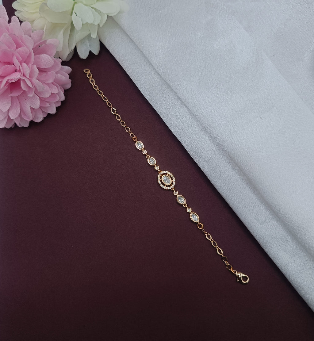 Brass Gold Plated Oval Kundan Moissanite Bracelet