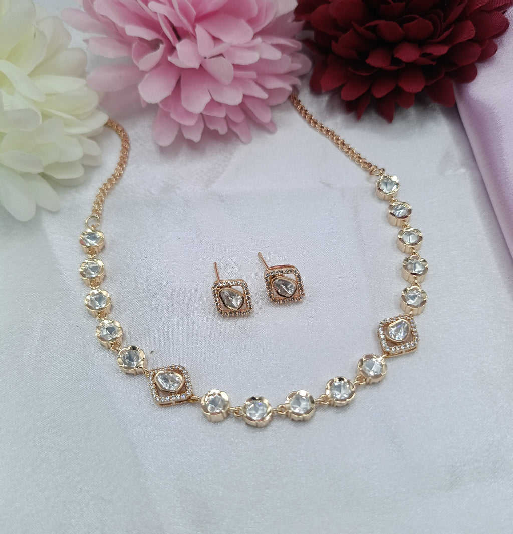 Regal Square Kundan Necklace Set with Matching Earrings by Shree Shani Jewels
