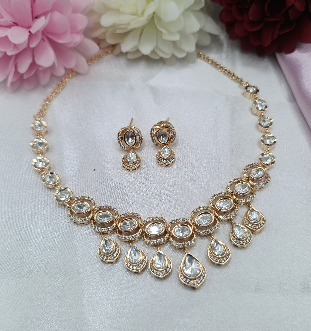 Shree Shani Jewels Royal Crystal Kundan Moissanite Necklace Set with Earrings